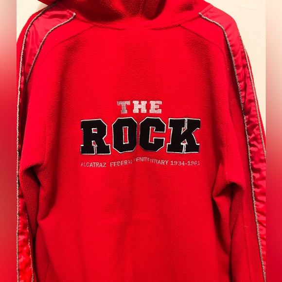 The Rock - Men’s Large -Alcatraz Federal Penitentiary Fleece Hoodie -Red & Black - Picture 11 of 13